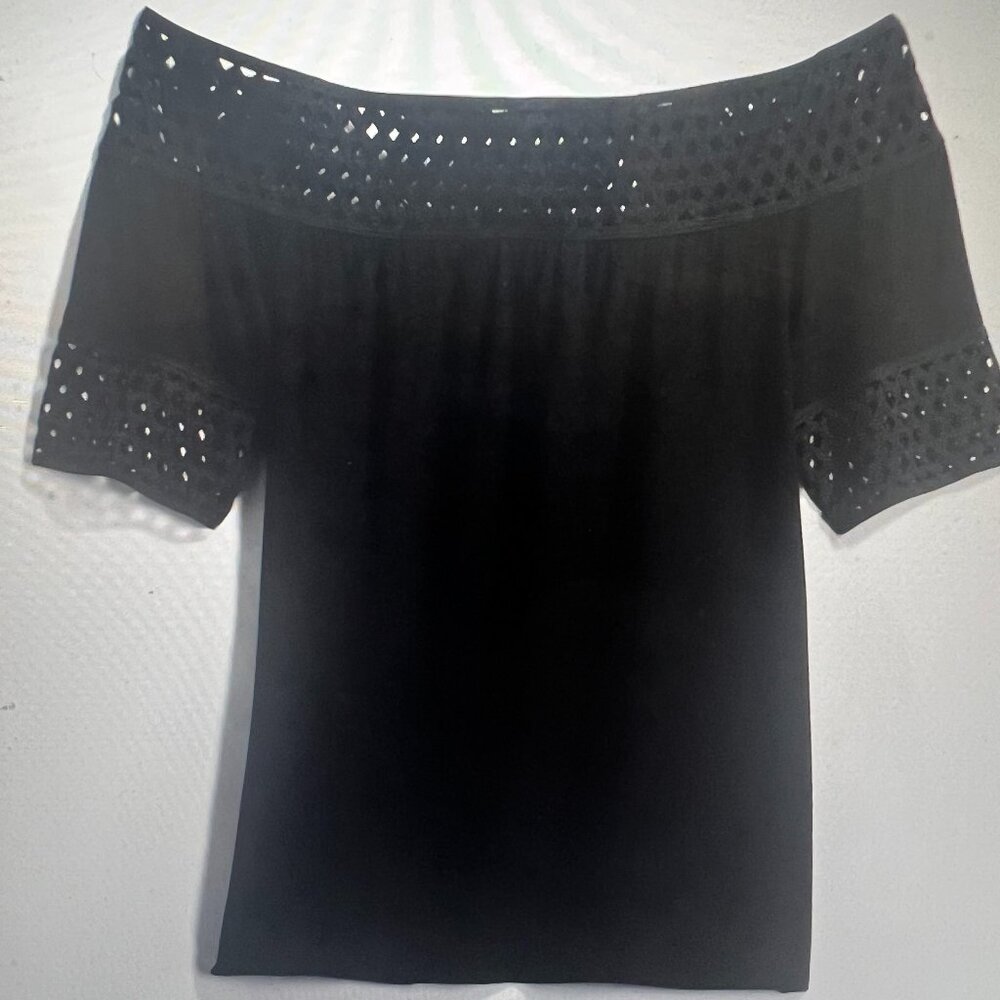 Montagne Umbra Detailed Trim Off Shoulder Knit Top black size small